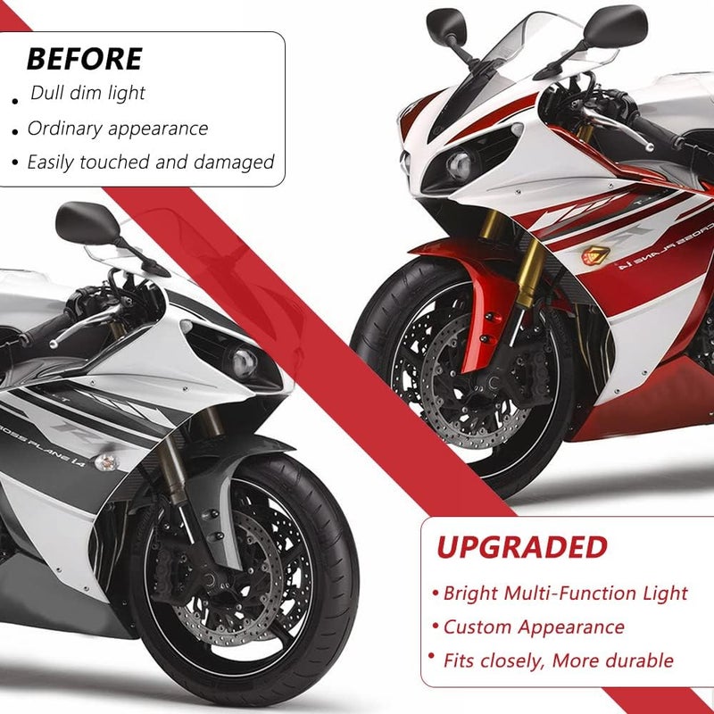 KICRY Flush Mount Turn Signals Motorcycle LED Sequential Blinkers 3 Wire Front Indicators Compatible with Yamaha YZF R1 R3 R6 R6S FJ 09 FZ MT 07 09 Honda Kawasaki Suzuki BMW(Red&Amber) - Image 4